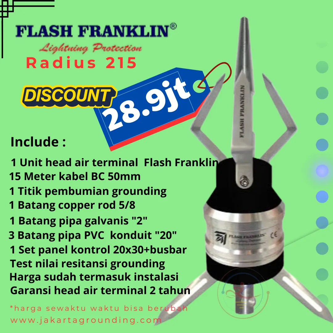 Paket pemasangan penangkal petir elektrostatis Flash Franklin radius 215 meter