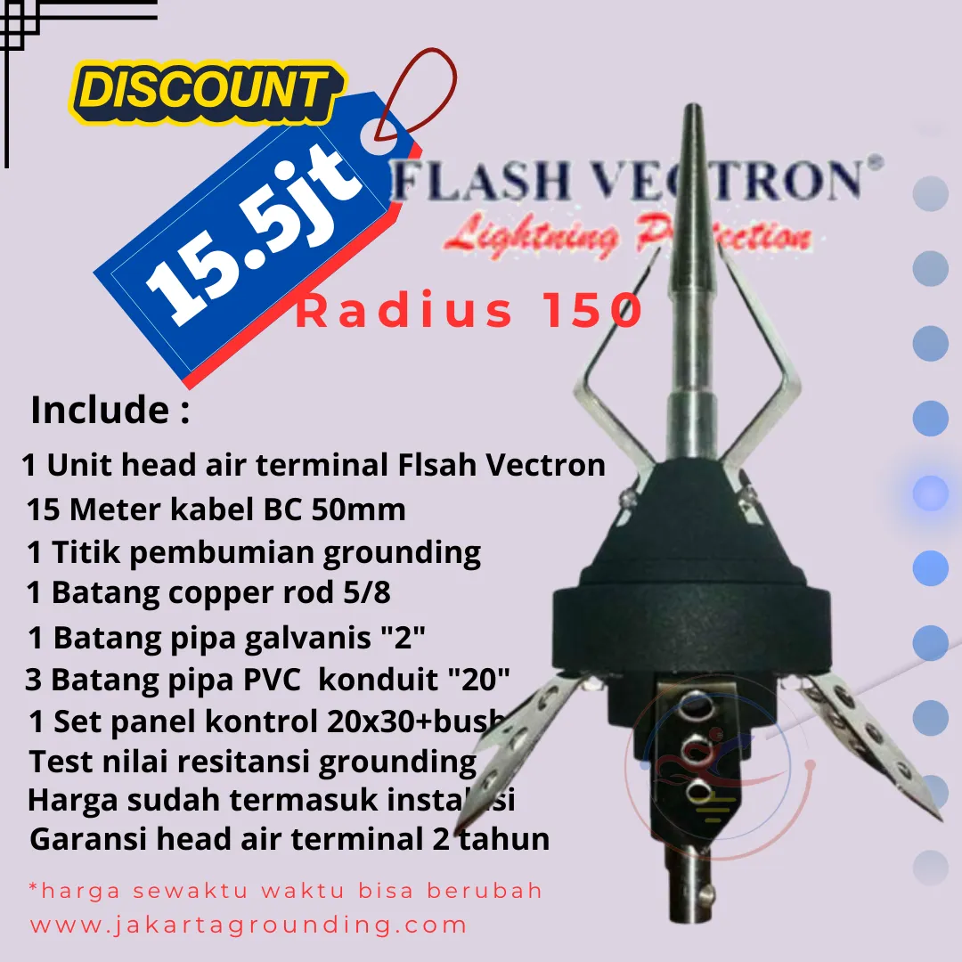 Paket pemasangan penangkal petir elektrostatis Flash Vectron radius 150 meter