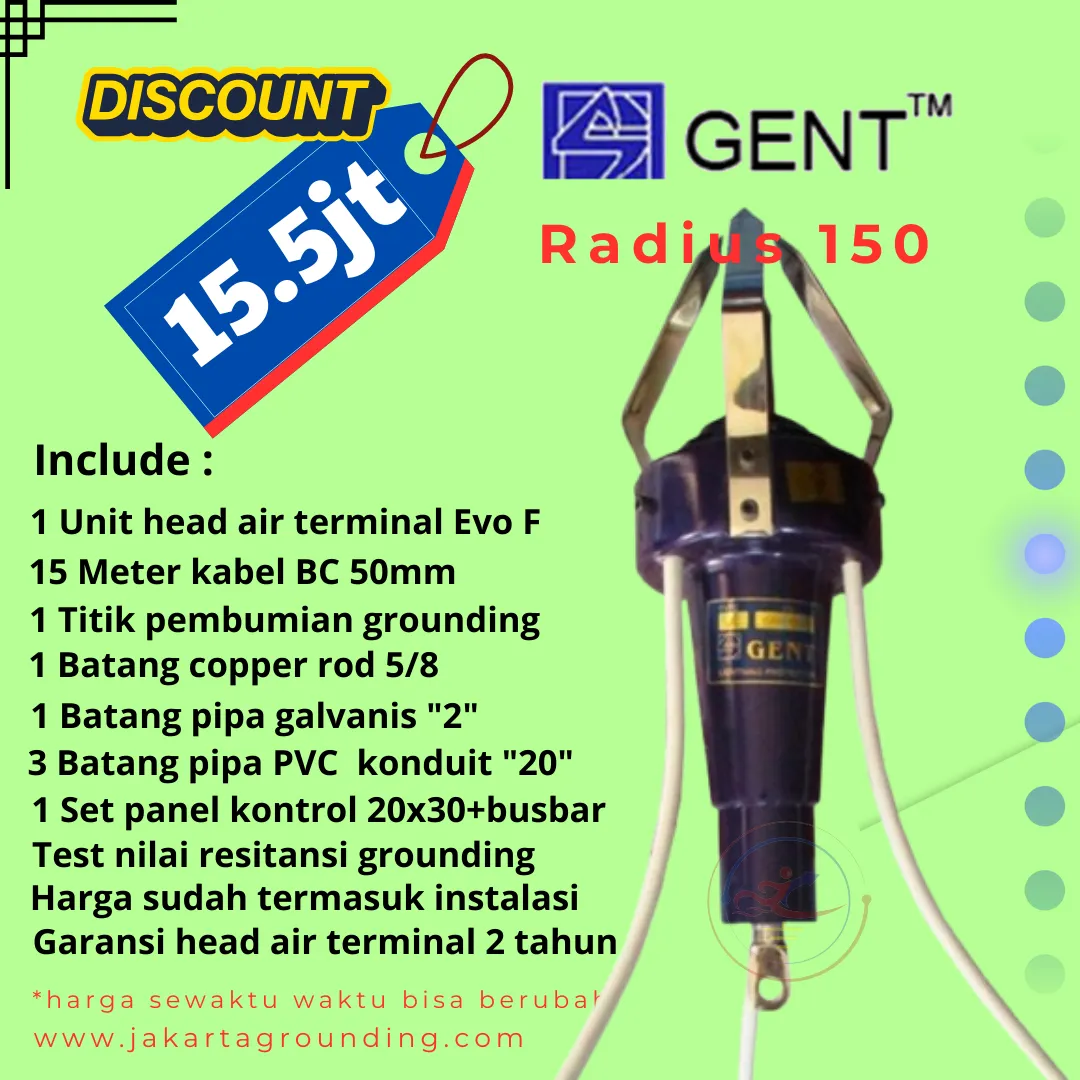 Paket pemasangan penangkal petir elektrostatis Gent radius 150 meter