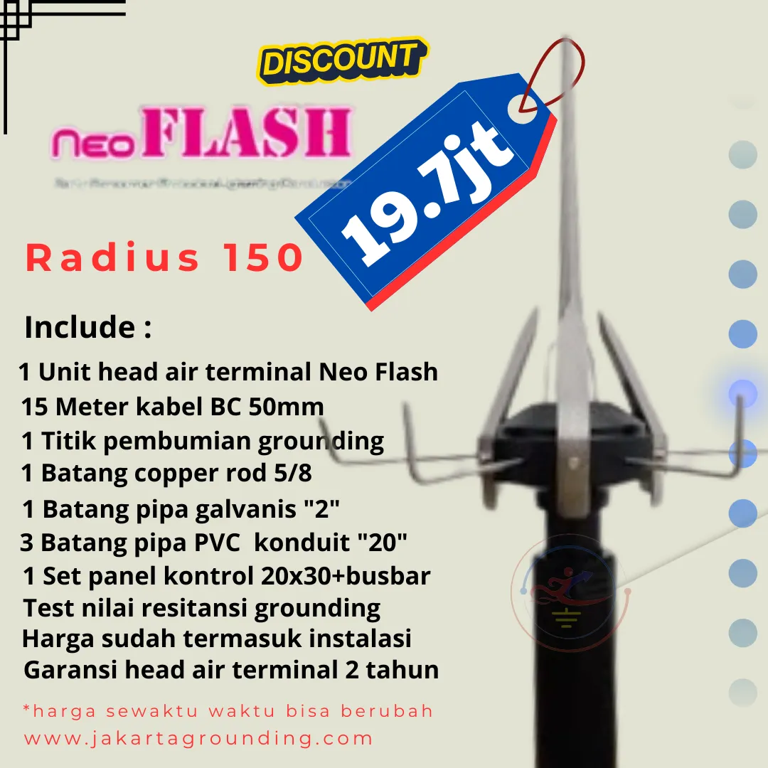 Paket pemasangan penangkal petir elektrostatis Neo Flash radius 150 meter