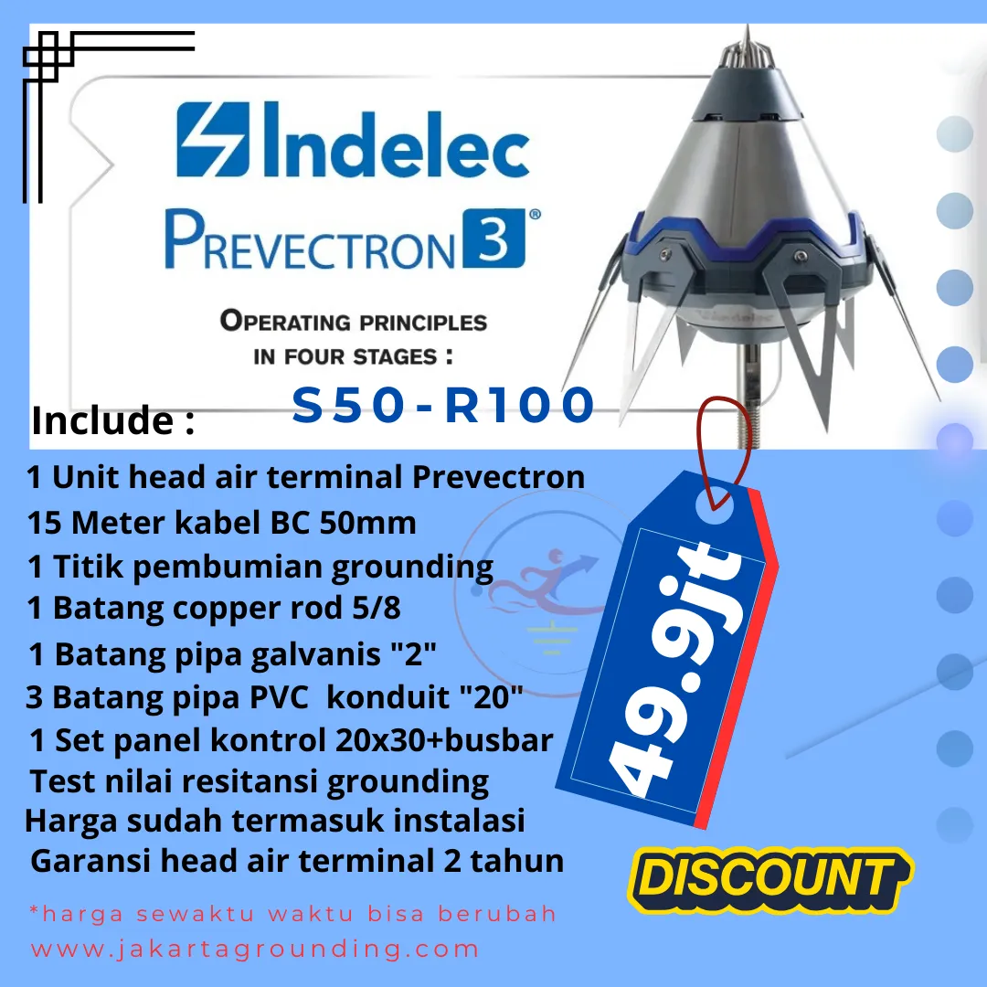 Paket pemasangan penangkal petir elektrostatis Prevectron radius 100 meter